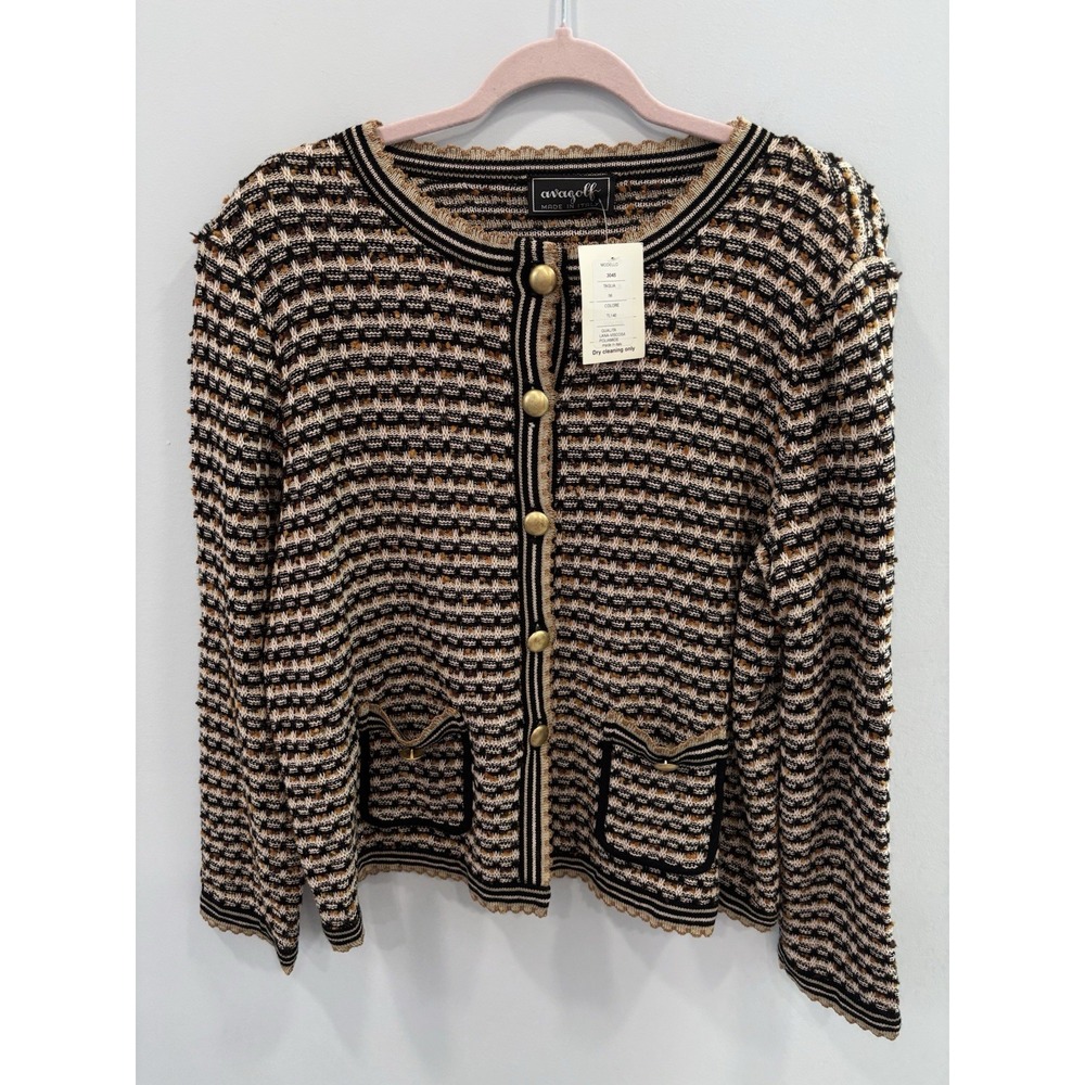 NEW Ava Golf Italy Tweed Wool Metallic Button Cardigan 3X Black Gold Old Money - Picture 3 of 8